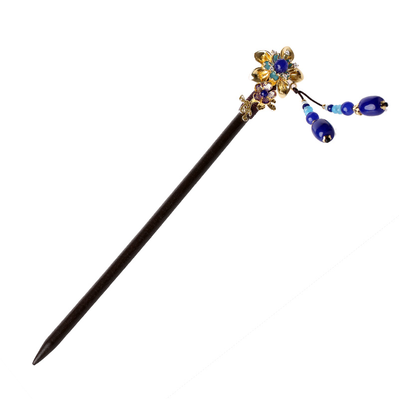 中式手工木簪子，藍(lán)色發(fā)簪頭飾