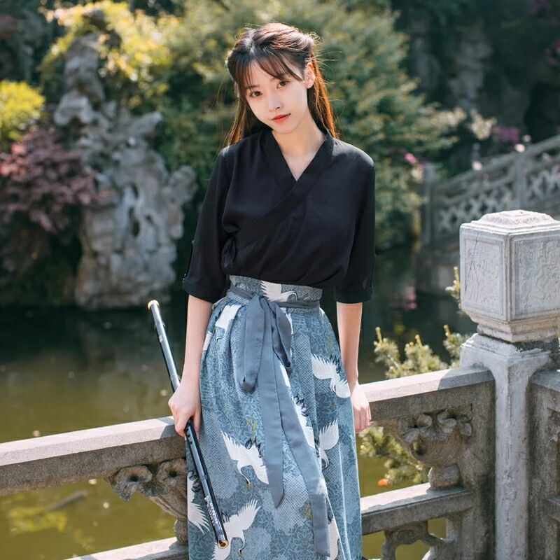 中國(guó)風(fēng)江南素兮漢服，復(fù)古套裙?jié)h服圖片