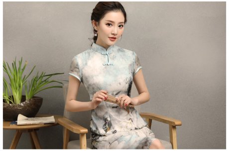 清雅華貴白玉蘭旗袍，復(fù)古真絲旗袍裙