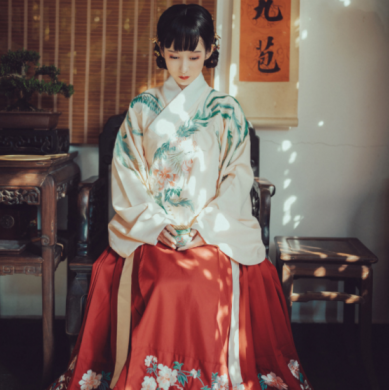 交領(lǐng)襖裙?jié)h服，改良琵琶袖馬面裙
