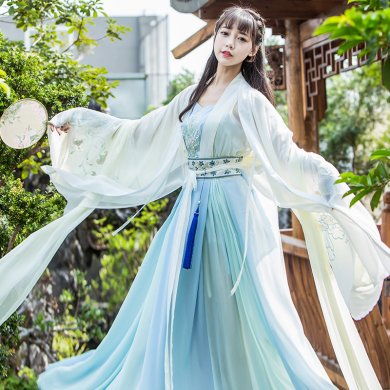 清新魏晉風(fēng)漢服，古裝仙女大袖衫齊腰襦裙