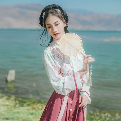 唯美印花交領襦裙?jié)h服，清新齊腰漢服圖片