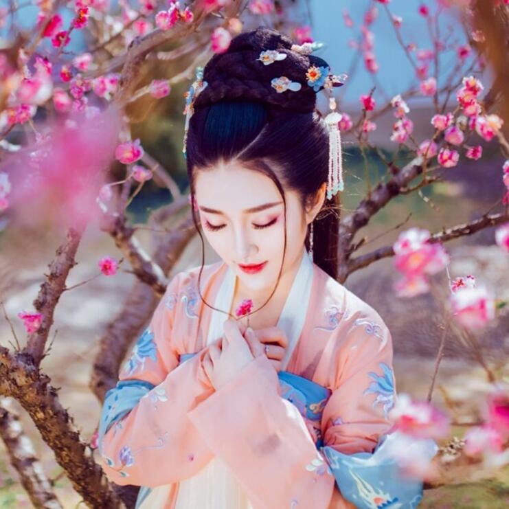 復(fù)古漢服齊胸襦裙，新款繡花漢服美女圖片