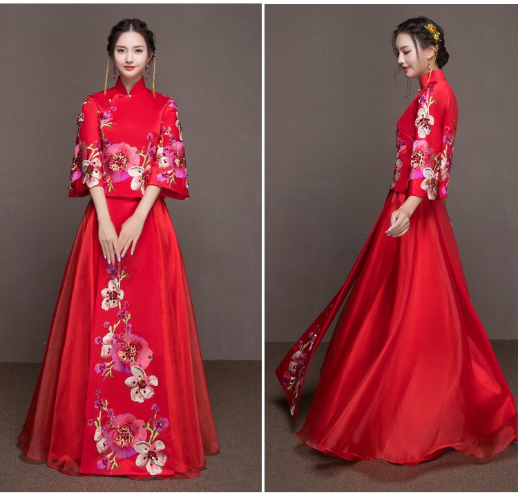 牡丹立體花朵新娘結婚禮服，優(yōu)雅秀禾中式禮服