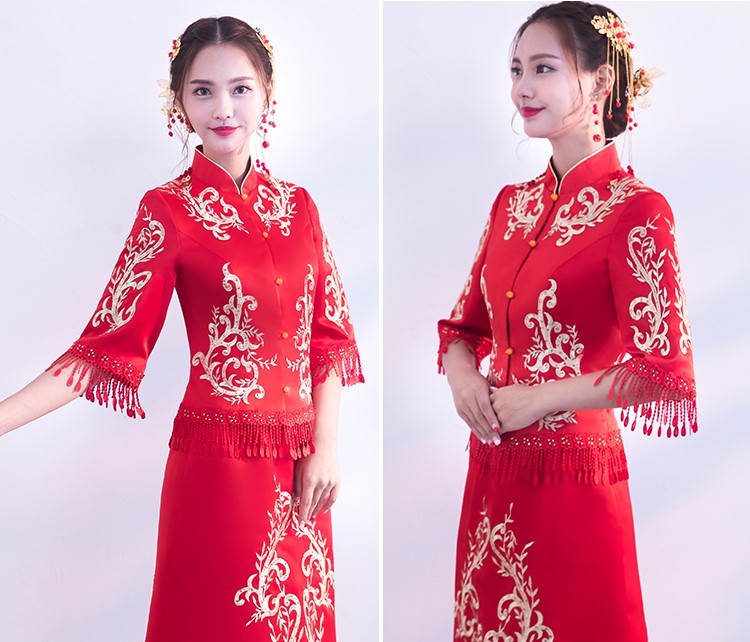 時尚修身新娘結(jié)婚禮服，龍鳳褂中式禮服