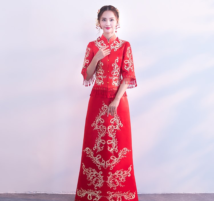 時尚修身新娘結(jié)婚禮服，龍鳳褂中式禮服