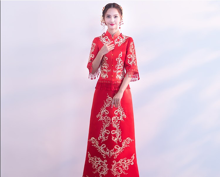 時尚修身新娘結(jié)婚禮服，龍鳳褂中式禮服