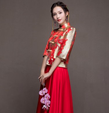花朵繁枝中式禮服，唯美新娘禮服