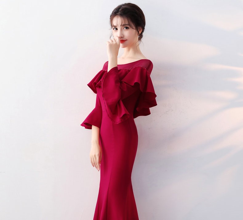 優(yōu)雅喇叭袖中式禮服，時(shí)尚魚(yú)尾晚禮服