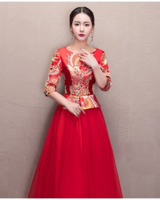 優(yōu)雅修身新娘禮服，唯美中式禮服