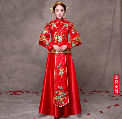 華麗蘭花刺繡新娘禮服，中國風中式禮服