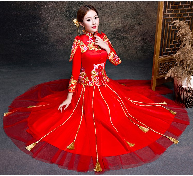 金玉良緣新娘禮服，小披肩中式禮服
