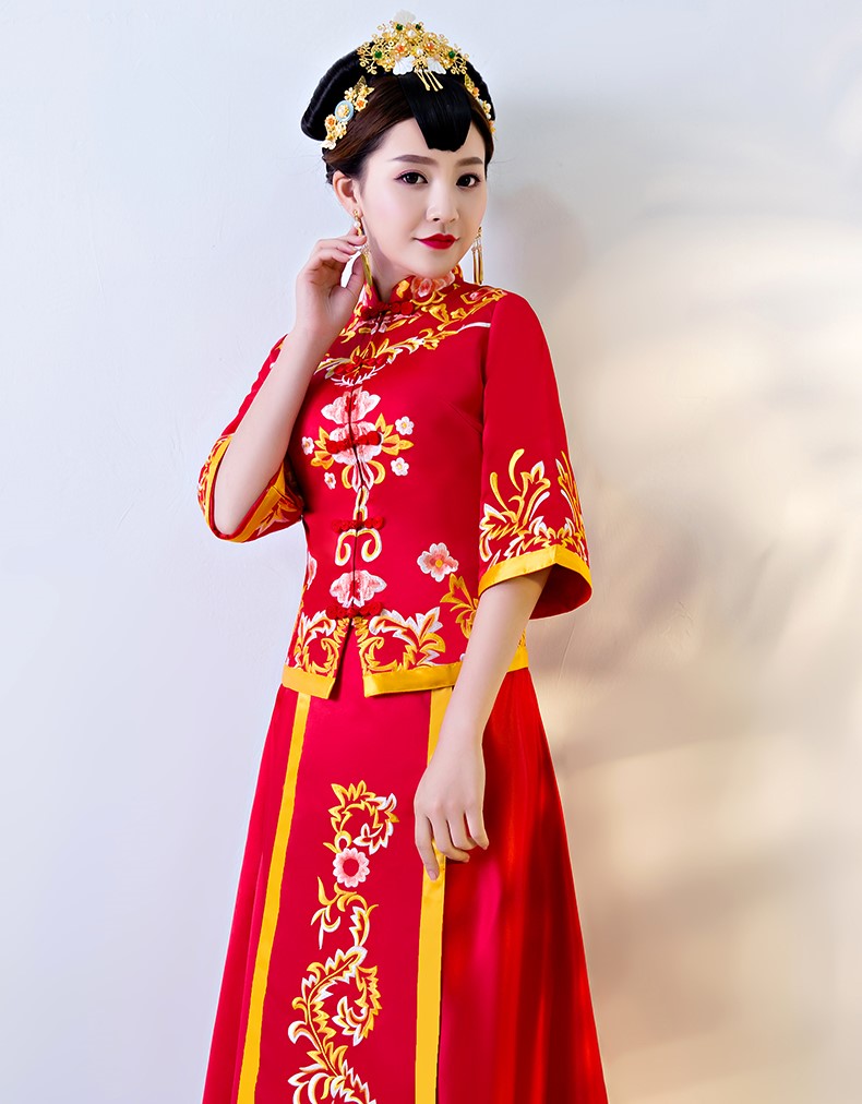 繁花似錦中式禮服，傳統(tǒng)復(fù)古風(fēng)新娘禮服