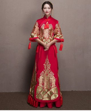 金絲刺繡中式禮服，唯美中國風(fēng)新娘禮服