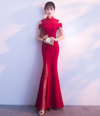 魚尾修身中式禮服，唯美中國風晚禮服