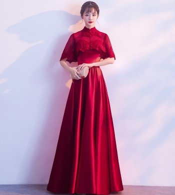 蕾絲披肩中式禮服，甜美中國風(fēng)晚禮服