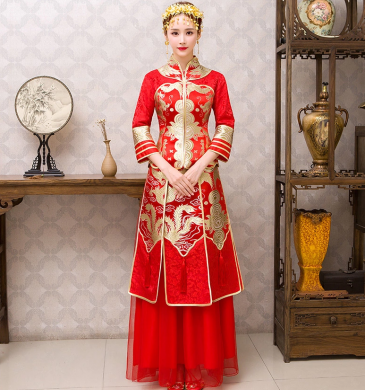 紅色龍鳳褂中式禮服，唯美新娘結婚禮服