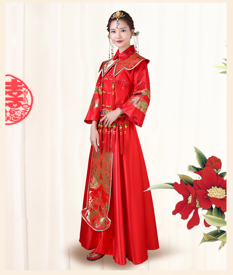 傳統(tǒng)古典刺繡中式禮服，中國(guó)風(fēng)唯美新娘禮服