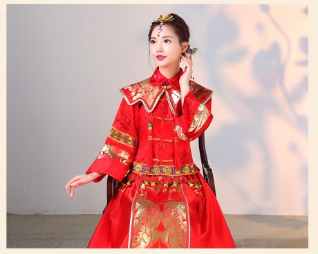 傳統(tǒng)古典刺繡中式禮服，中國風(fēng)唯美新娘禮服