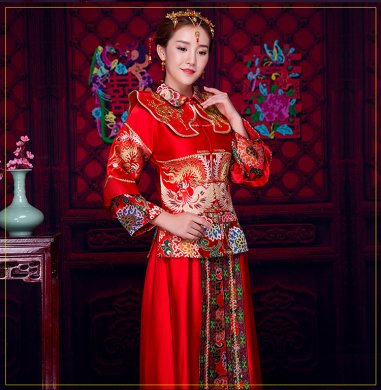 復古風小披肩新娘禮服，時尚氣質(zhì)中式禮服
