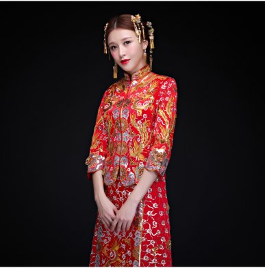 復(fù)古傳統(tǒng)中式禮服，時尚中國風新娘禮服