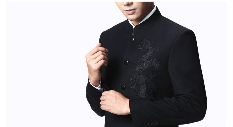 中國風(fēng)外套男青年中山裝，中華立領(lǐng)龍刺繡中山