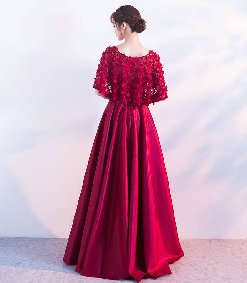 時(shí)尚中國(guó)風(fēng)中式禮服，紅色蕾絲花朵晚禮服