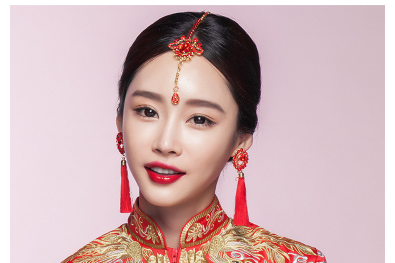 中國風頭飾紅色眉心墜，古風新娘妝額飾