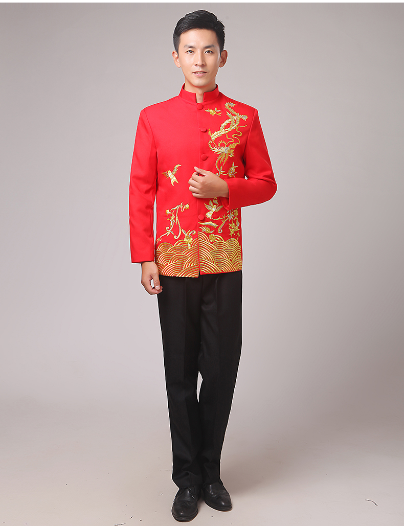 中國(guó)風(fēng)刺繡立領(lǐng)中山裝演出服