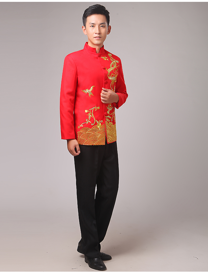 中國(guó)風(fēng)刺繡立領(lǐng)中山裝演出服