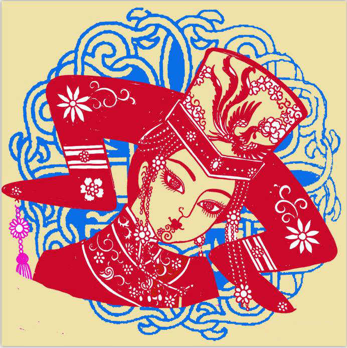 蒙古族美女剪紙，曹文峰剪紙作品欣賞