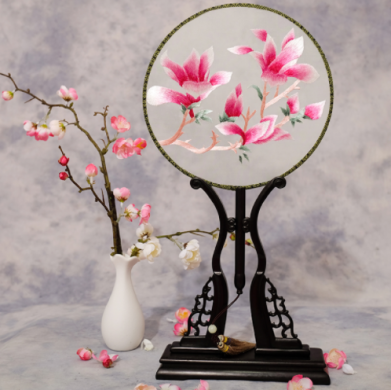 四款雙面繡花中國風團扇，古風宮扇古典扇子圖