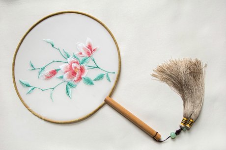 古典茉莉花刺繡團扇，復古繡花宮扇工藝扇子