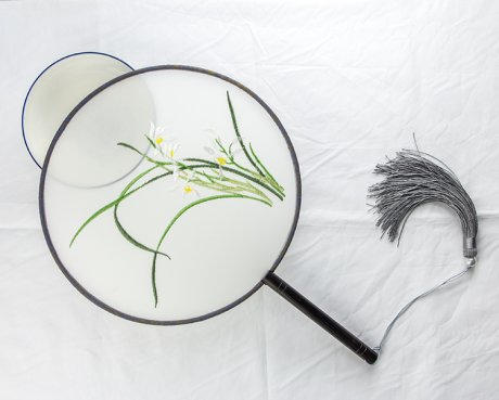 精美蘭花刺繡古風團扇，古典繡花工藝扇子