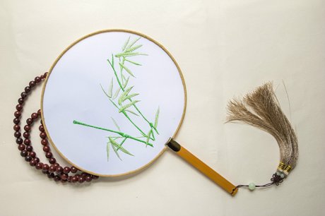 高風亮節(jié)竹子刺繡團扇，古典繡花宮扇工藝扇子