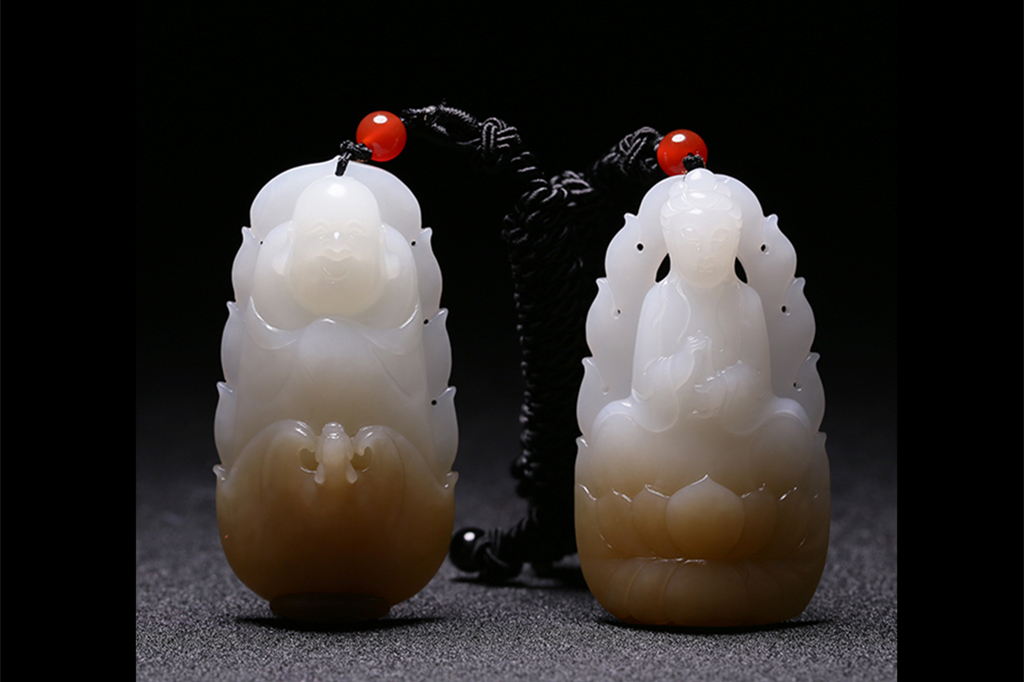 夫妻和田玉掛墜，玉佛觀音彌勒佛項鏈