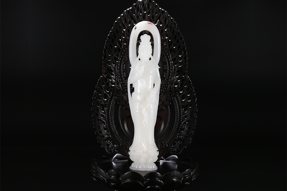 羊脂白玉觀音擺件，順心如意護(hù)佑平安