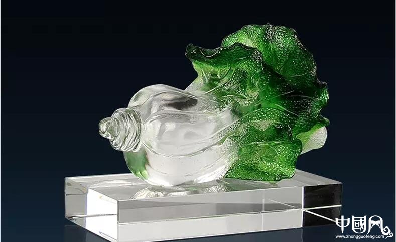 古法琉璃，百財如意白菜琉璃擺件