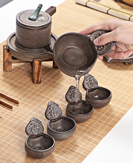 創(chuàng)新浮雕福字茶具，復(fù)古石磨茶具