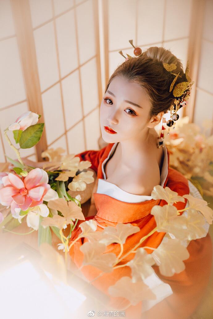 日式和服風古裝攝影，好美麗的紅衣小姐姐