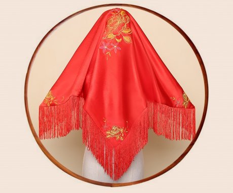 繁縷中式頭飾紅蓋頭，唯美流蘇刺繡新娘蓋頭
