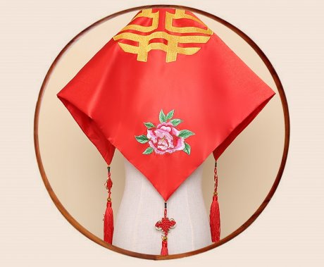 花藺中式新娘頭飾紅蓋頭，唯美中國結(jié)喜帕新娘