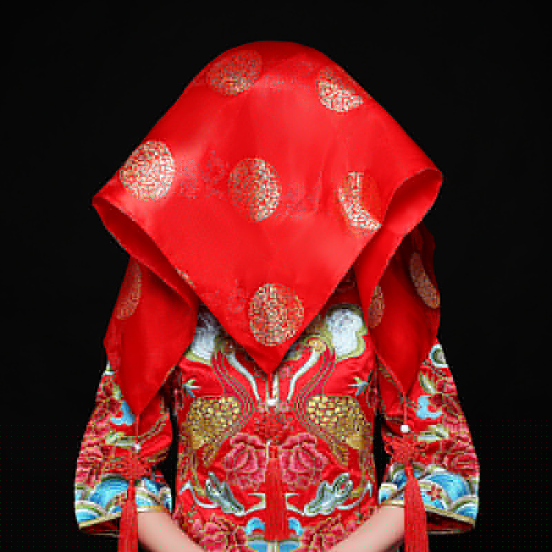五款精美的新娘結(jié)婚紅蓋頭，中式刺繡喜帕蓋頭