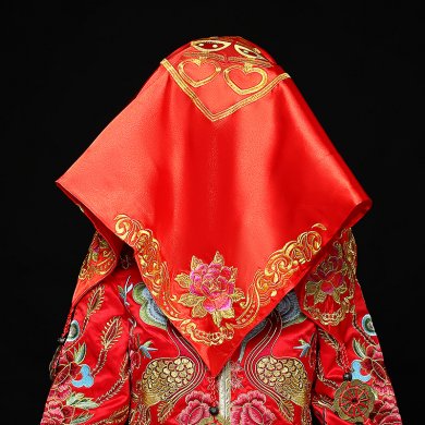 五款精美的新娘結婚紅蓋頭，中式刺繡喜帕蓋頭