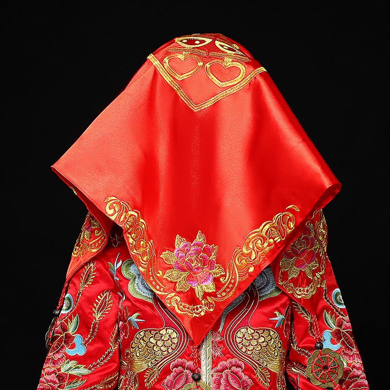 五款精美的新娘結(jié)婚紅蓋頭，中式刺繡喜帕蓋頭