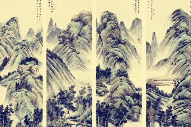 水墨四條屏山水花鳥國(guó)畫欣賞（一）