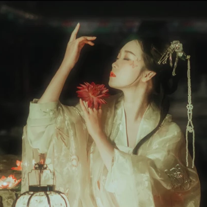 月夜蓮燈女生頭像，唯美古風(fēng)真人頭像