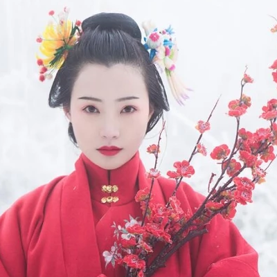 梅花雪紅衣女生頭像，唯美古風(fēng)真人頭像