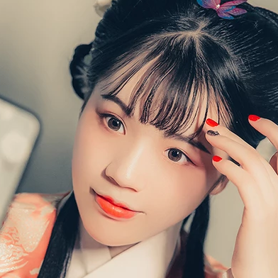 淡橘色漢服少女頭像，唯美古風(fēng)真人頭像