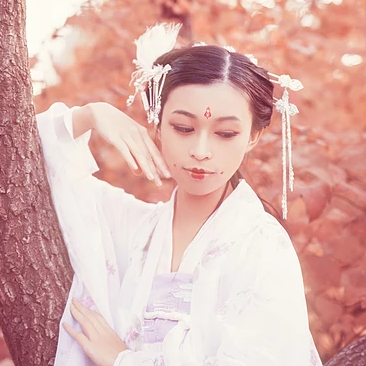 落葉意境彈琵琶女生頭像，唯美古風(fēng)真人頭像